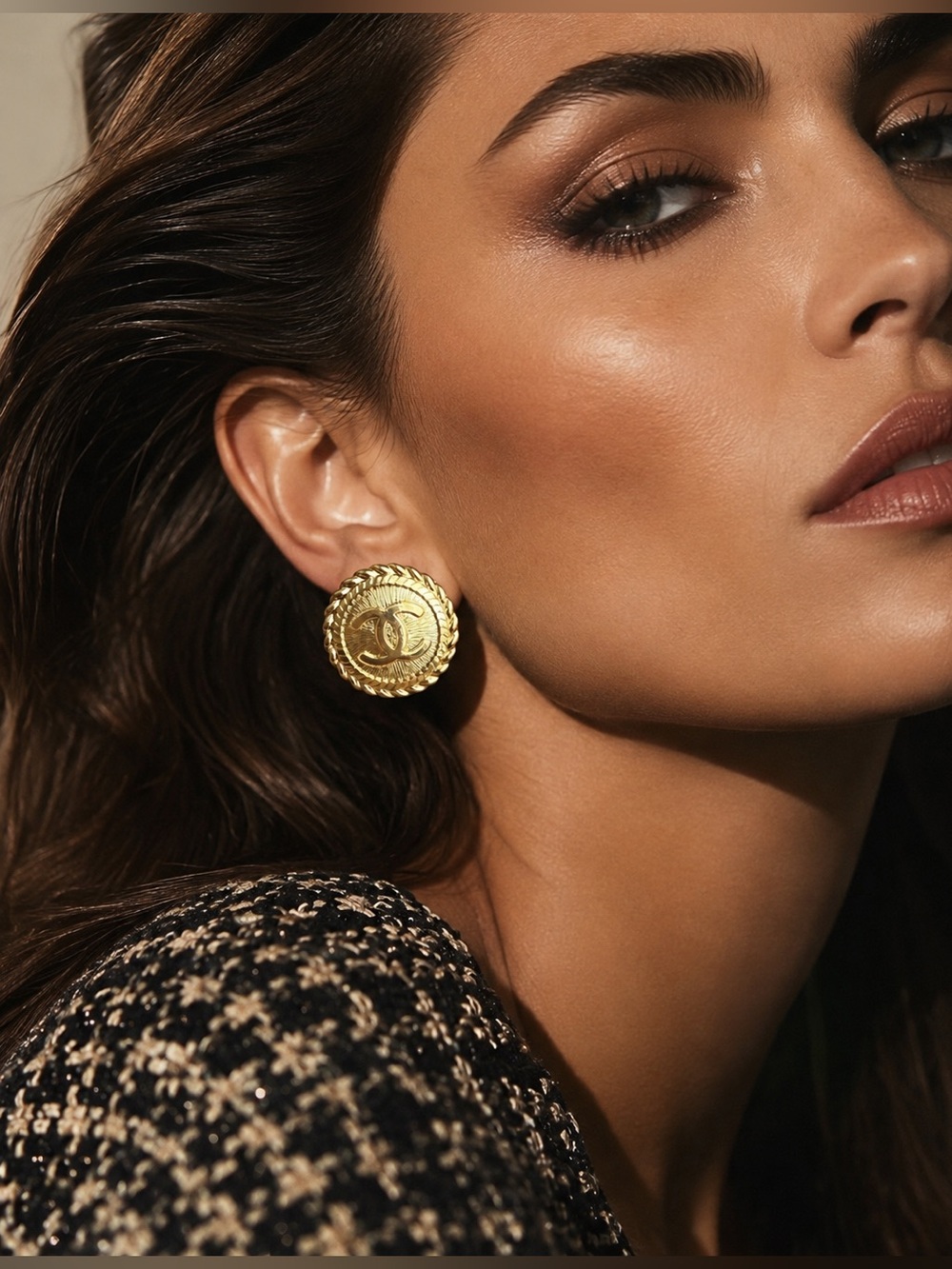 Vintage CC Gold Tone Rope Button Statement Earrings 25 mm